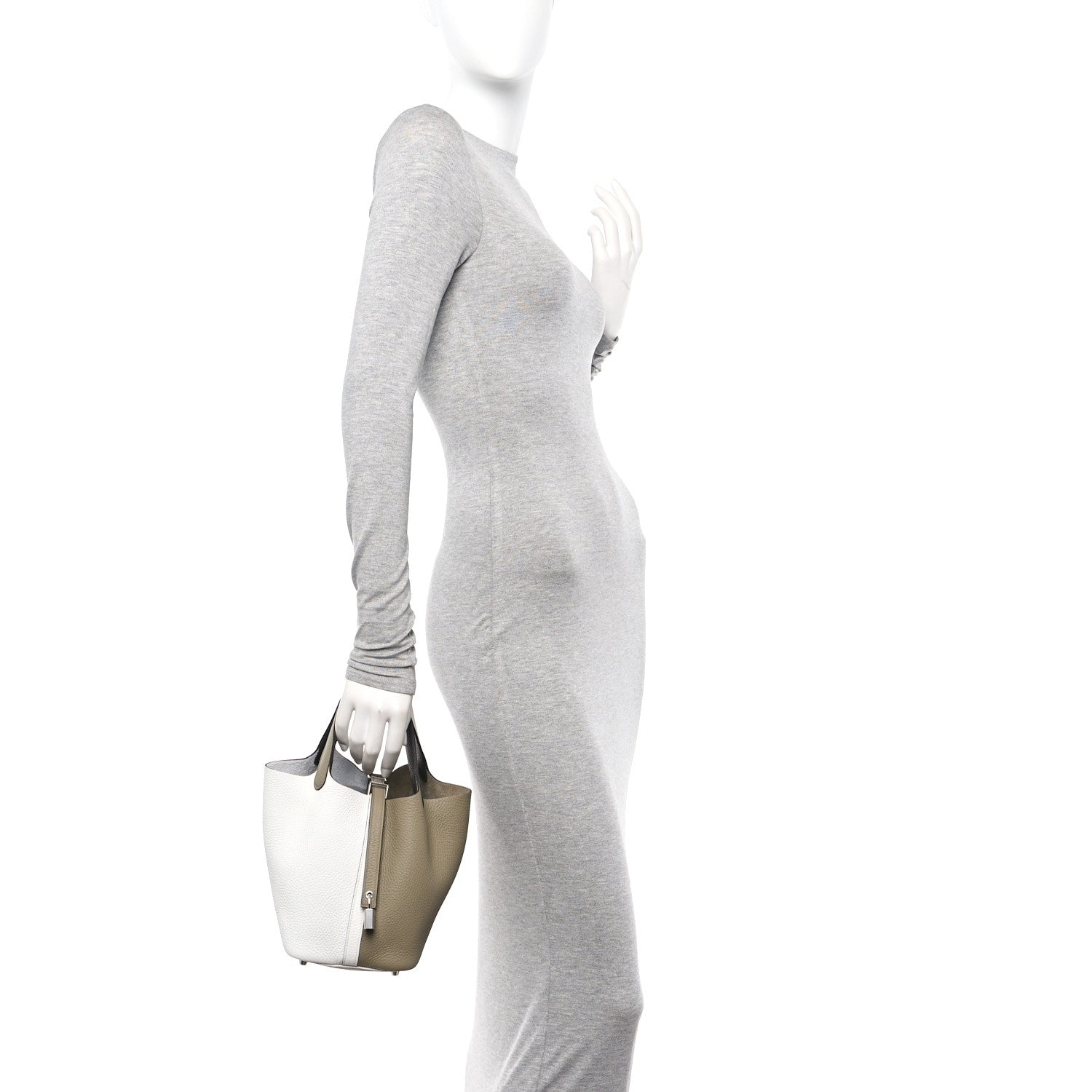 Hermes Taurillon Clemence Casaque Picotin Lock 18 PM Beige Marfa New White Macassar 2 of 11