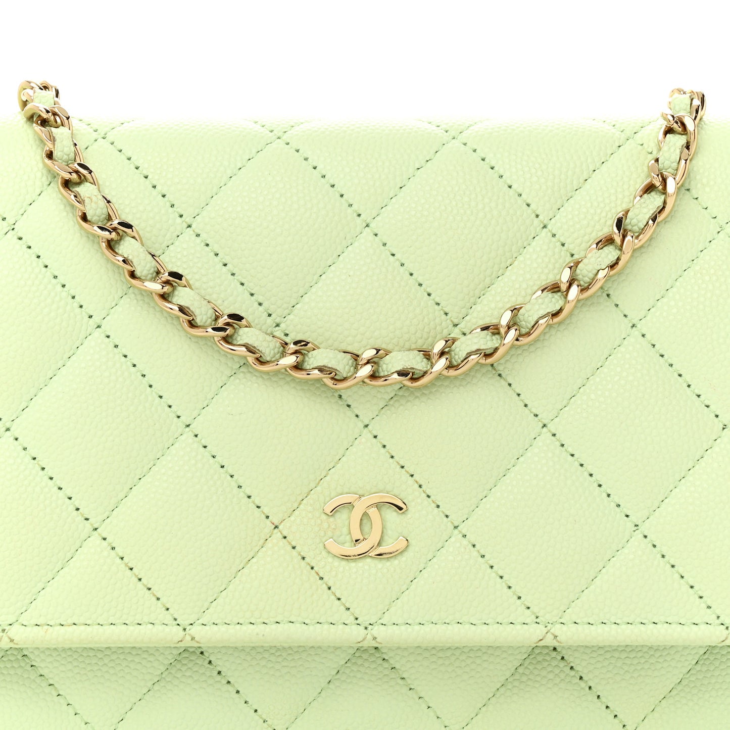 Caviar Quilted Wallet on Chain WOC Light Green