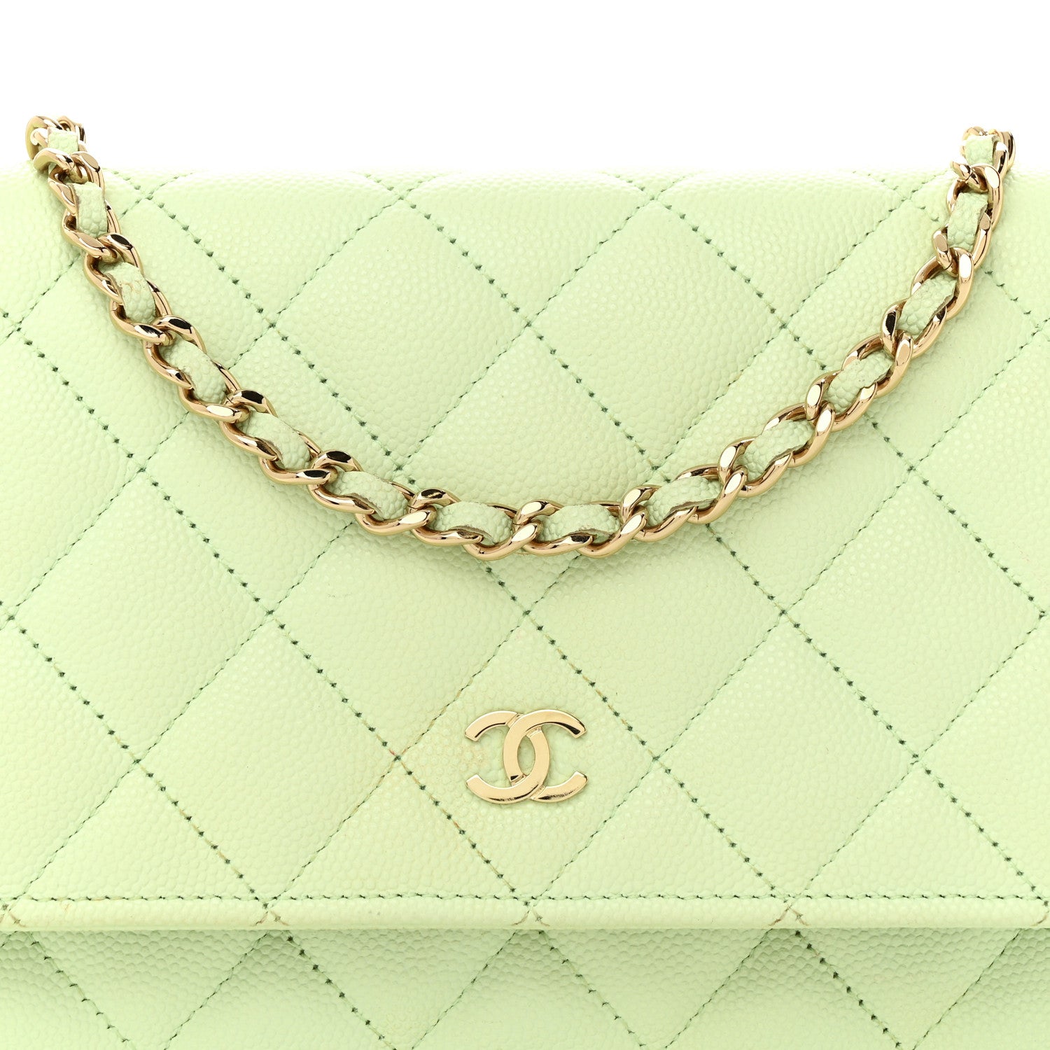 Chanel Caviar Quilted Wallet on Chain WOC Light Green 9 of 20