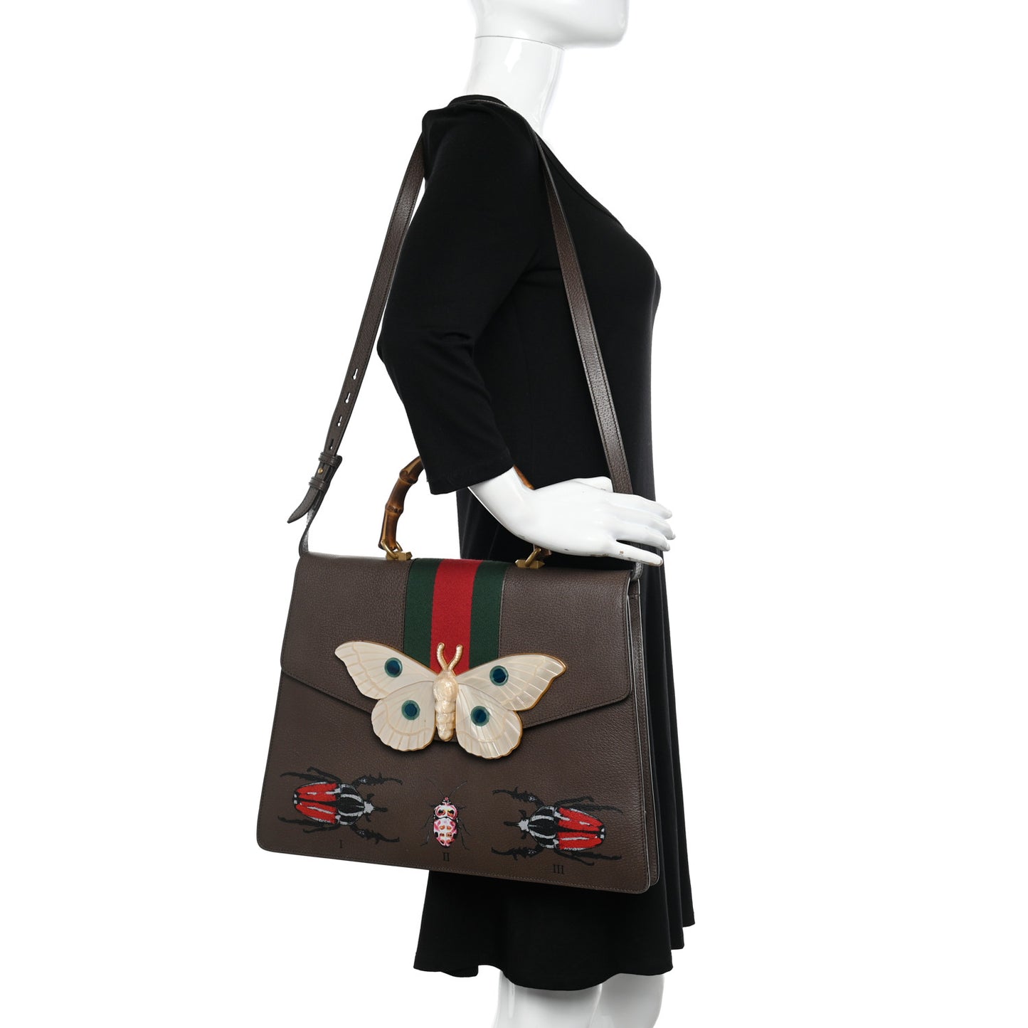 Calfskin Bamboo Web Falena Moth Top Handle Bag Brown