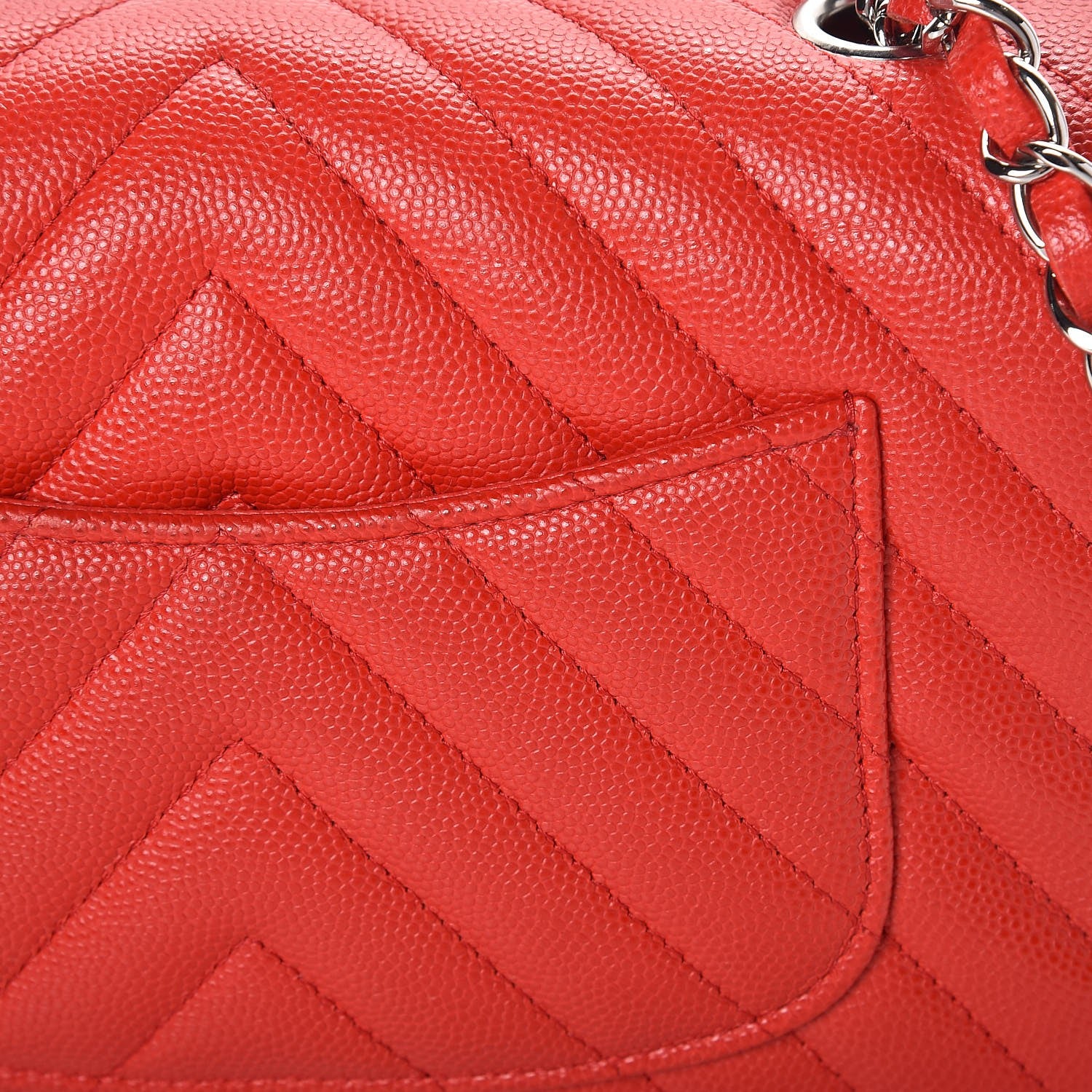Chanel Caviar Chevron Quilted Mini Rectangular Flap Red 9 of 12