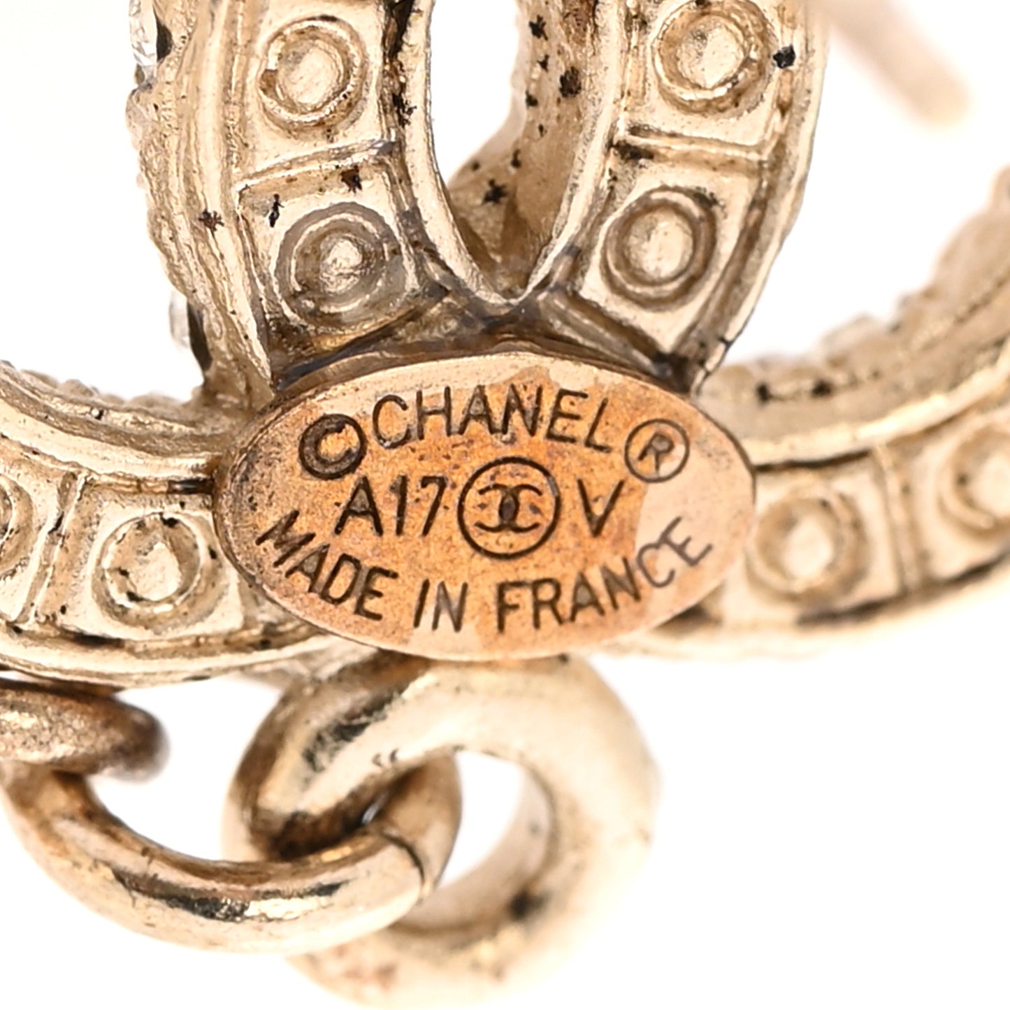 Crystal Pearl CC Drop Earrings Gold