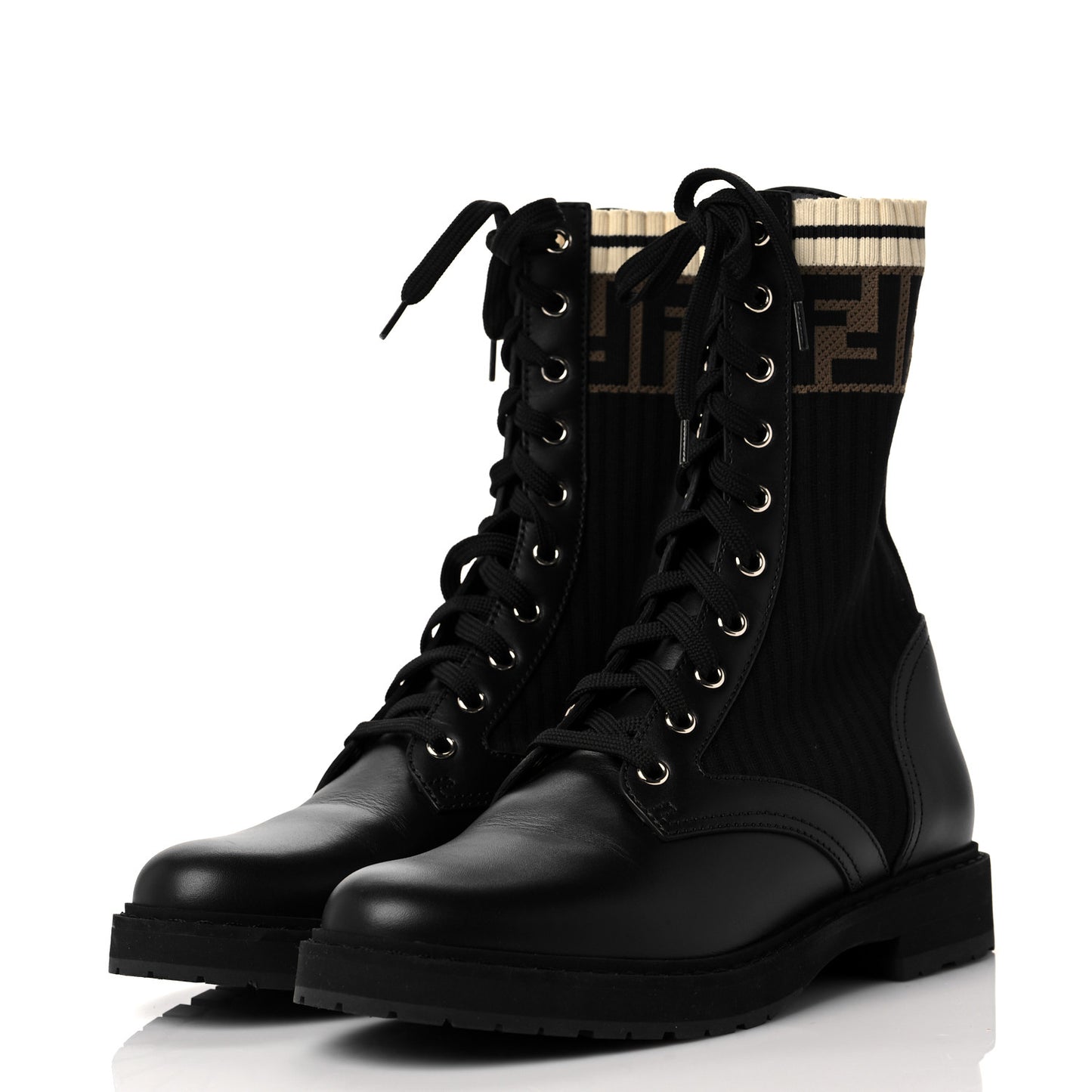 Calfskin Stretch Fabric Rockoko Biker Boots 37.5 Tobacco Black Marino