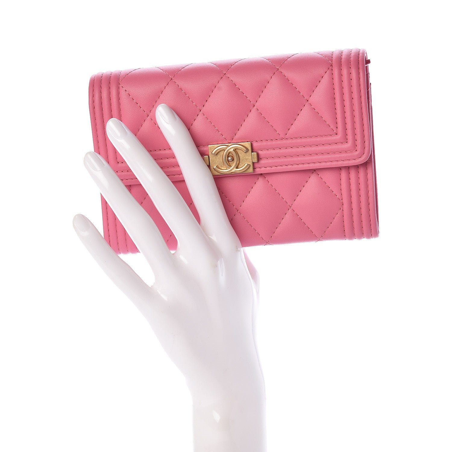 Chanel Lambskin Quilted Medium Boy Flap Wallet Pink 2 of 9