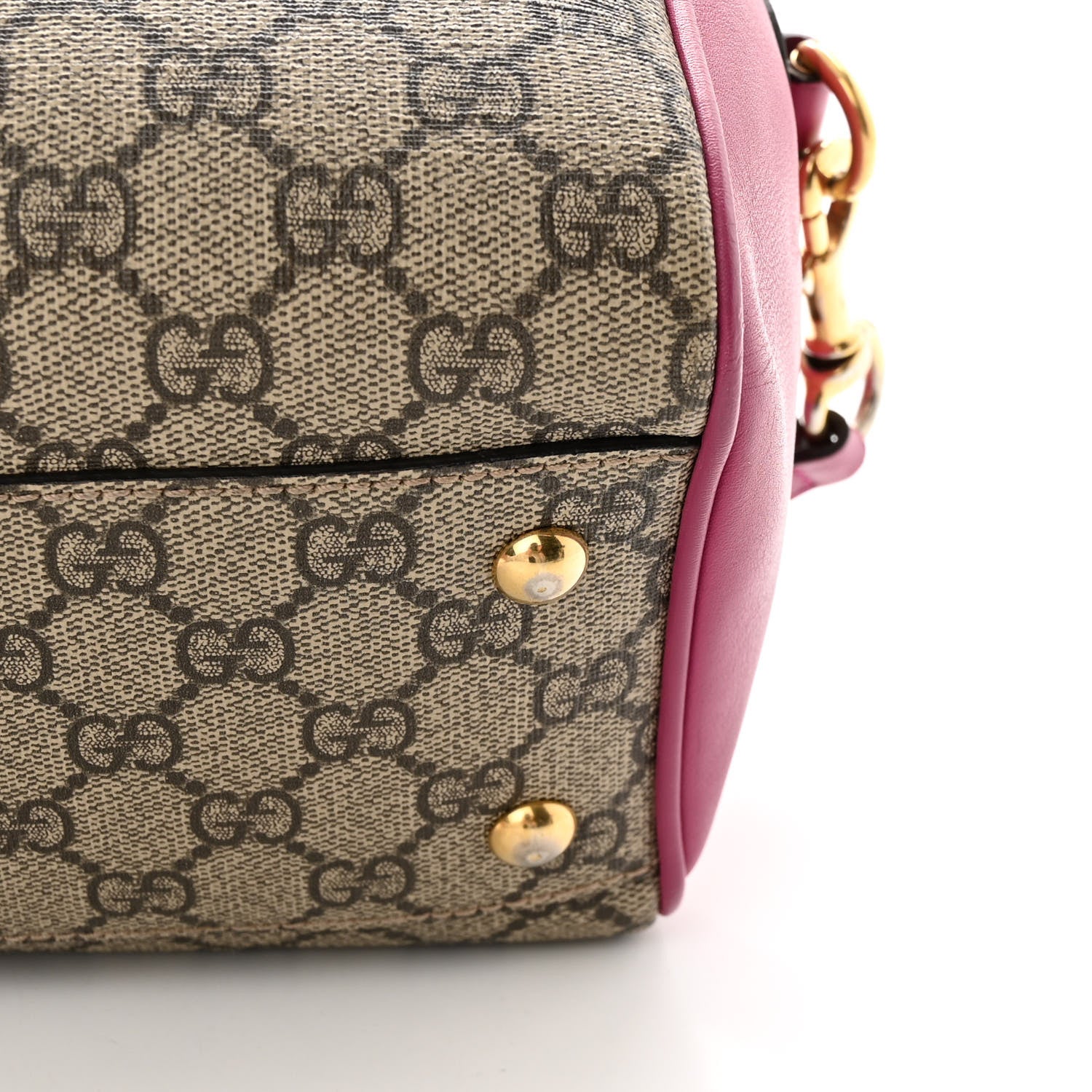 Gucci GG Supreme Monogram Moon Calfskin Small Boston Beige Ebony Hibiscus Red New Rosette 13 of 20