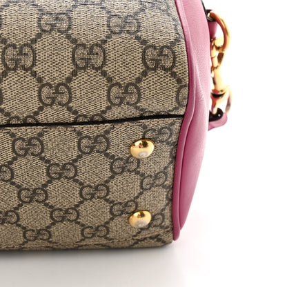 Gucci GG Supreme Monogram Moon Calfskin Small Boston Beige Ebony Hibiscus Red New Rosette 13 of 20