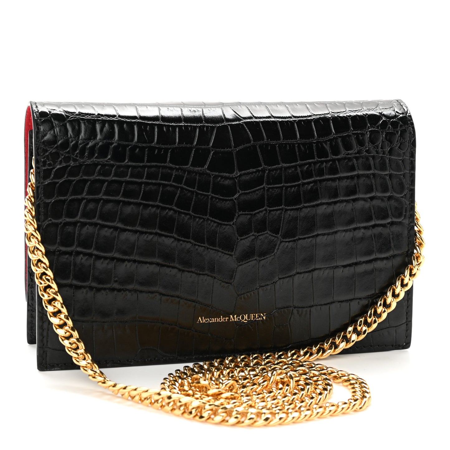 Calfskin Crocodile Embossed Skull Mini Crossbody Bag Black