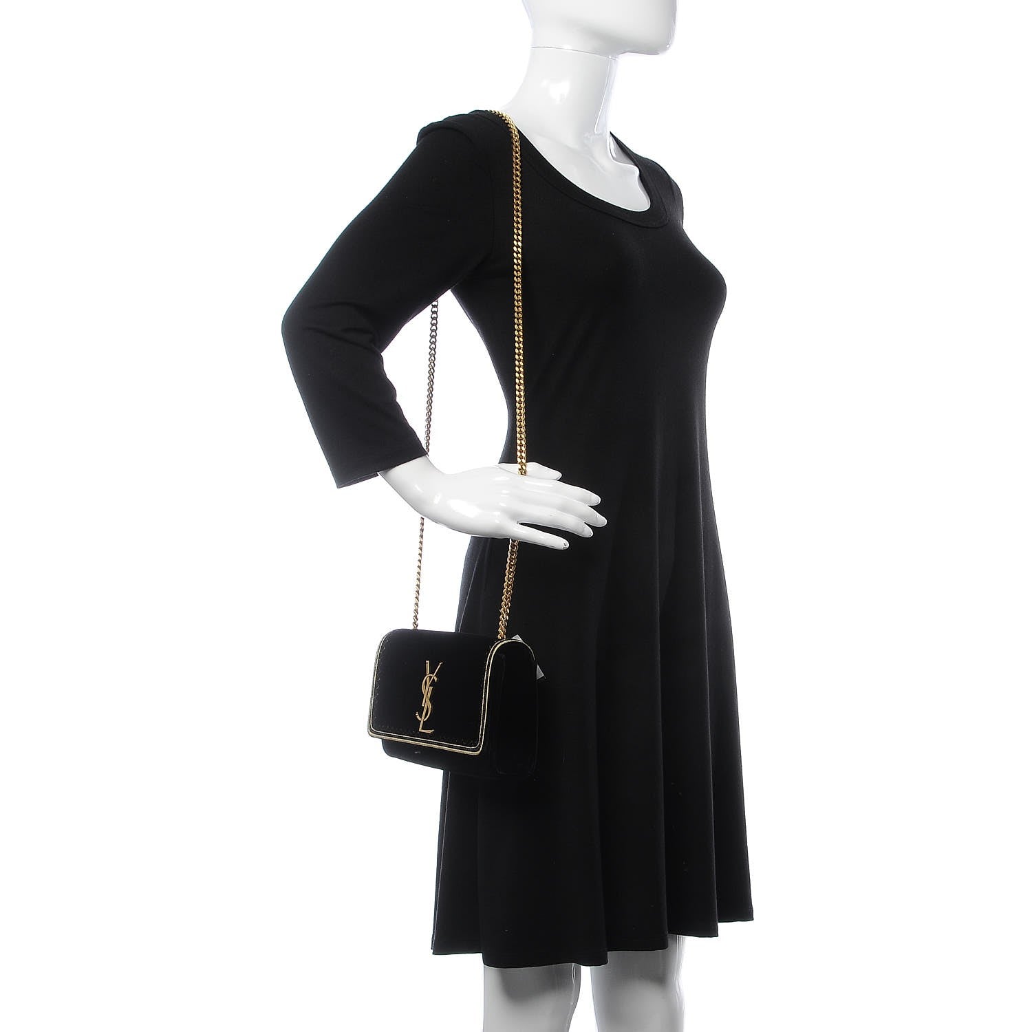 Saint Laurent Velvet Embroidered Small Monogram Kate Satchel Black 2 of 8