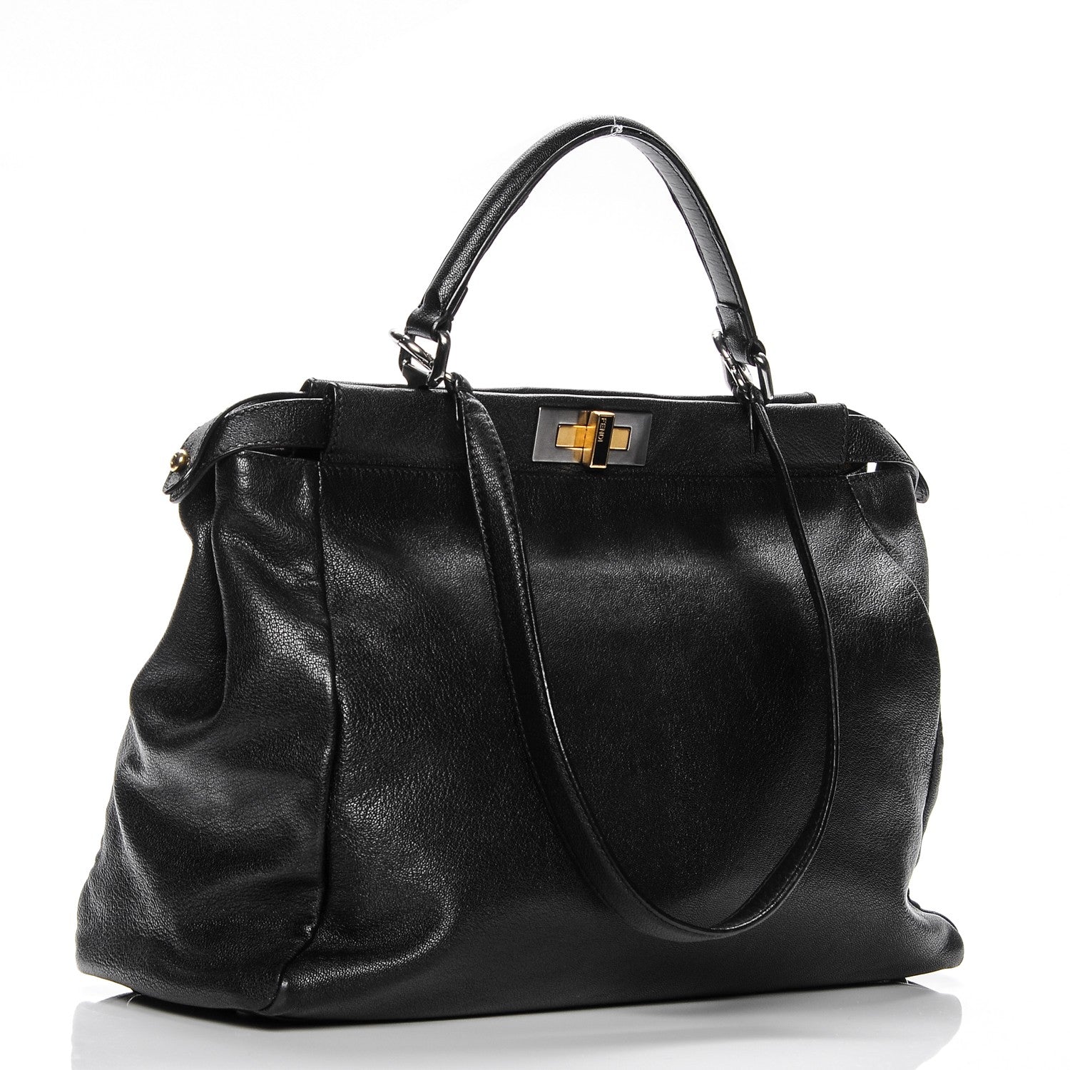 Fendi Goatskin Zucca Large Peekaboo Iconic Satchel Black Tobacco 4 of 9