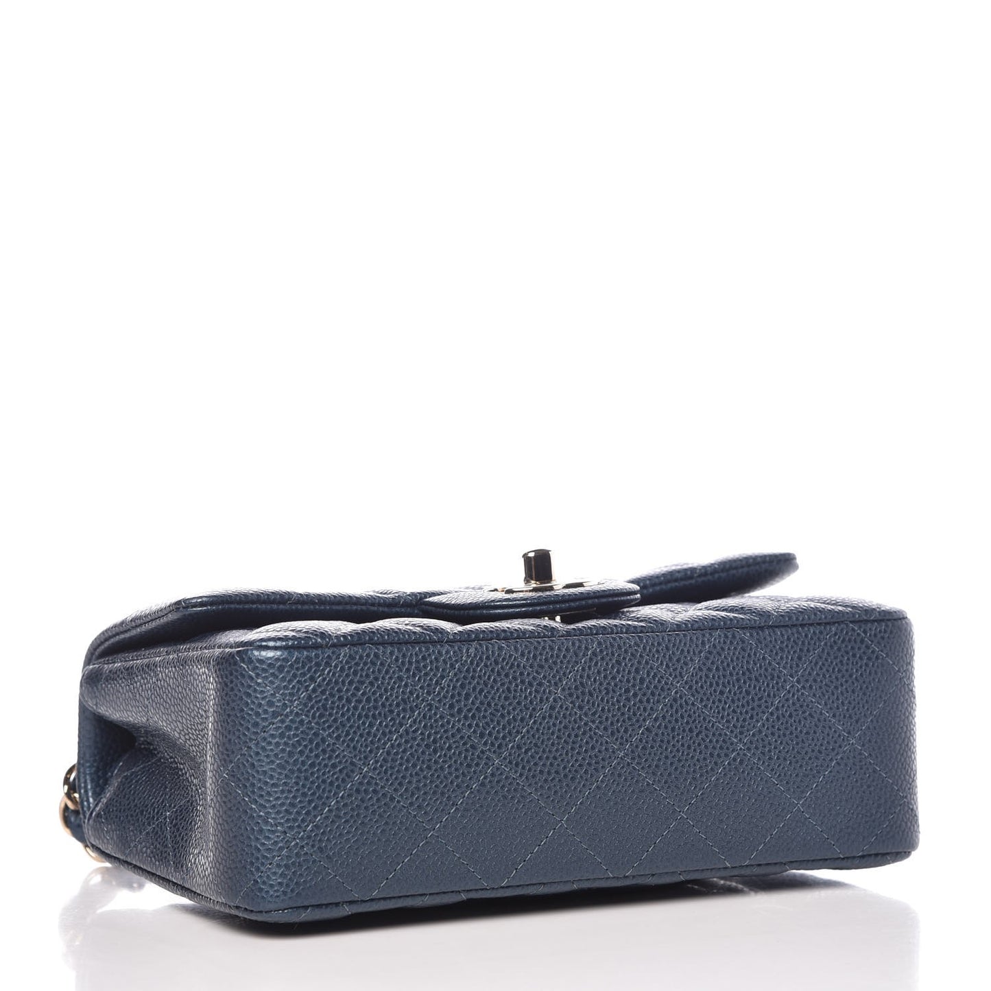 Metallic Caviar Quilted Mini Rectangular Flap Dark Blue