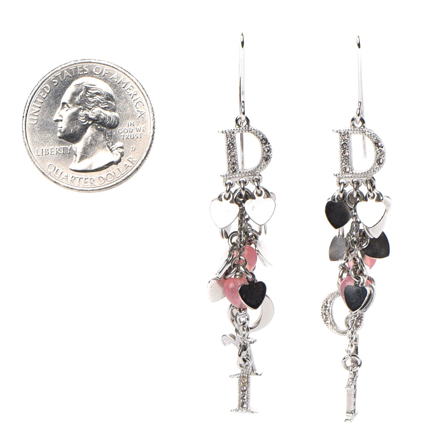 Christian Dior Heart Earrings Silver Pink 2 of 4