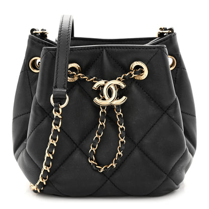 Chanel Lambskin Quilted CC Dweller Drawstring Bucket Bag Black 1 of 11