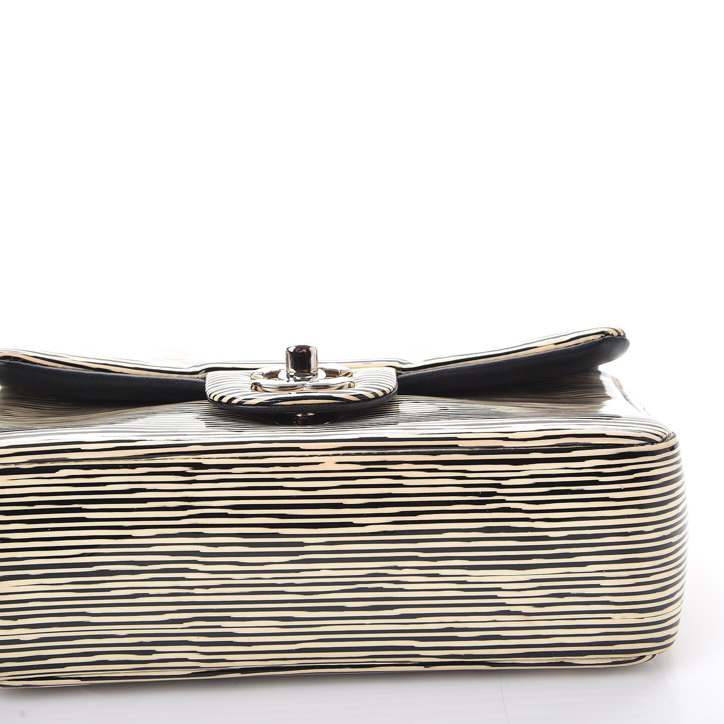 Patent Calfskin Striped Mini Rectangular Flap Black