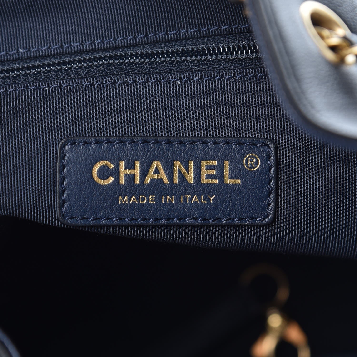 Chanel Grained Calfskin Lambskin CC Drawstring Bag Black Dark Blue 6 of 8