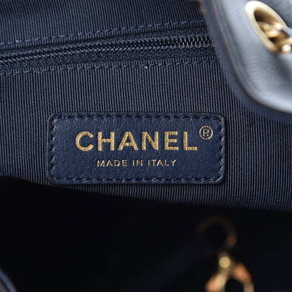 Chanel Grained Calfskin Lambskin CC Drawstring Bag Black Dark Blue 6 of 8