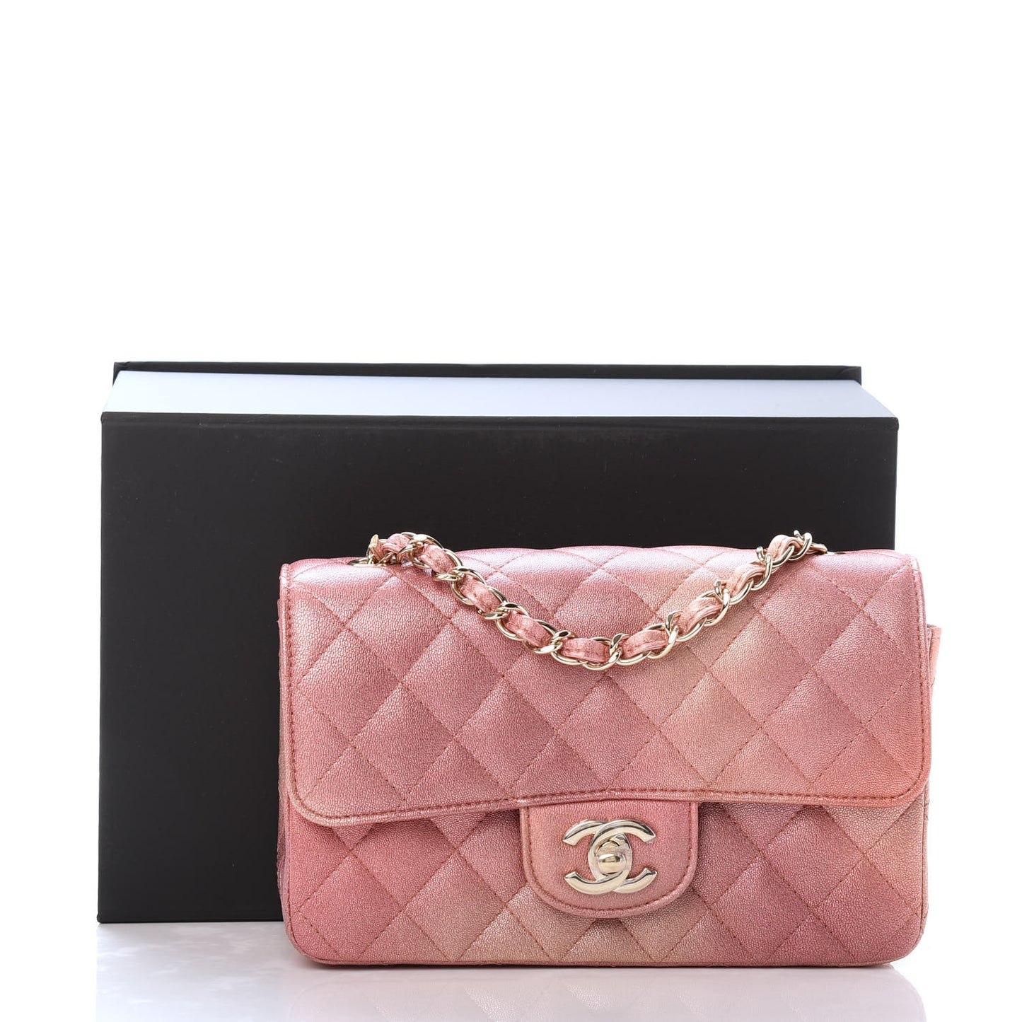 Metallic Lambskin Quilted Ombre Mini Rectangular Flap Pink
