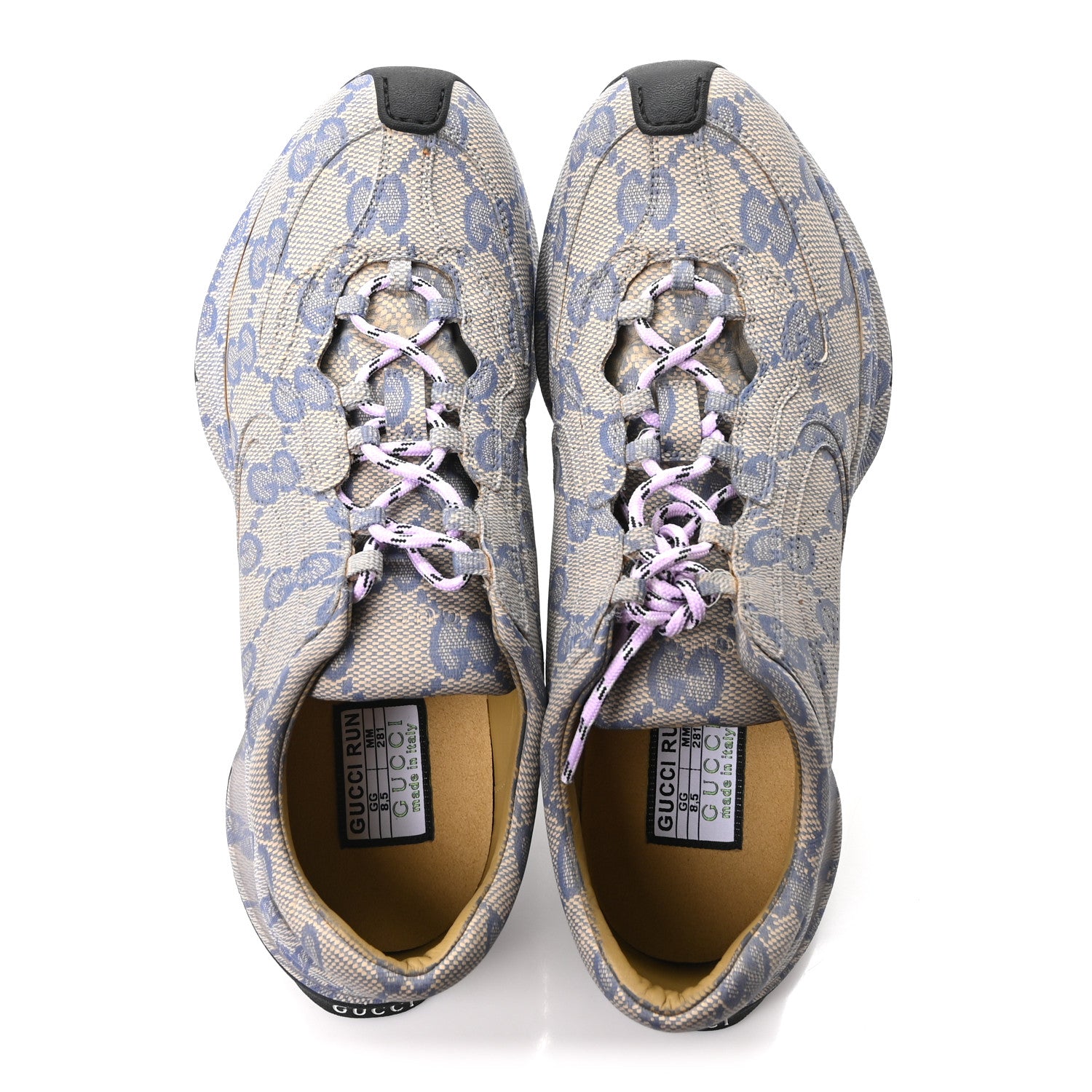 Gucci Ultralight Plume Calfskin Monogram Printed Mens Gucci Run Sneakers 8.5 Beige Blue 2 of 10