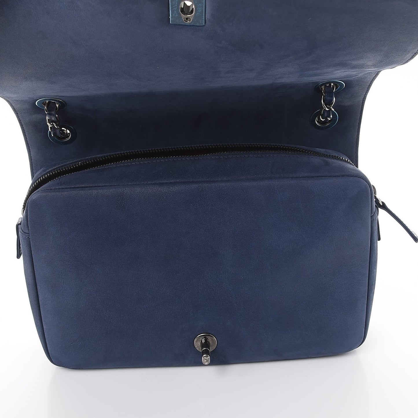 Glazed Calfskin Quilted Medium Day Trip Flap Navy