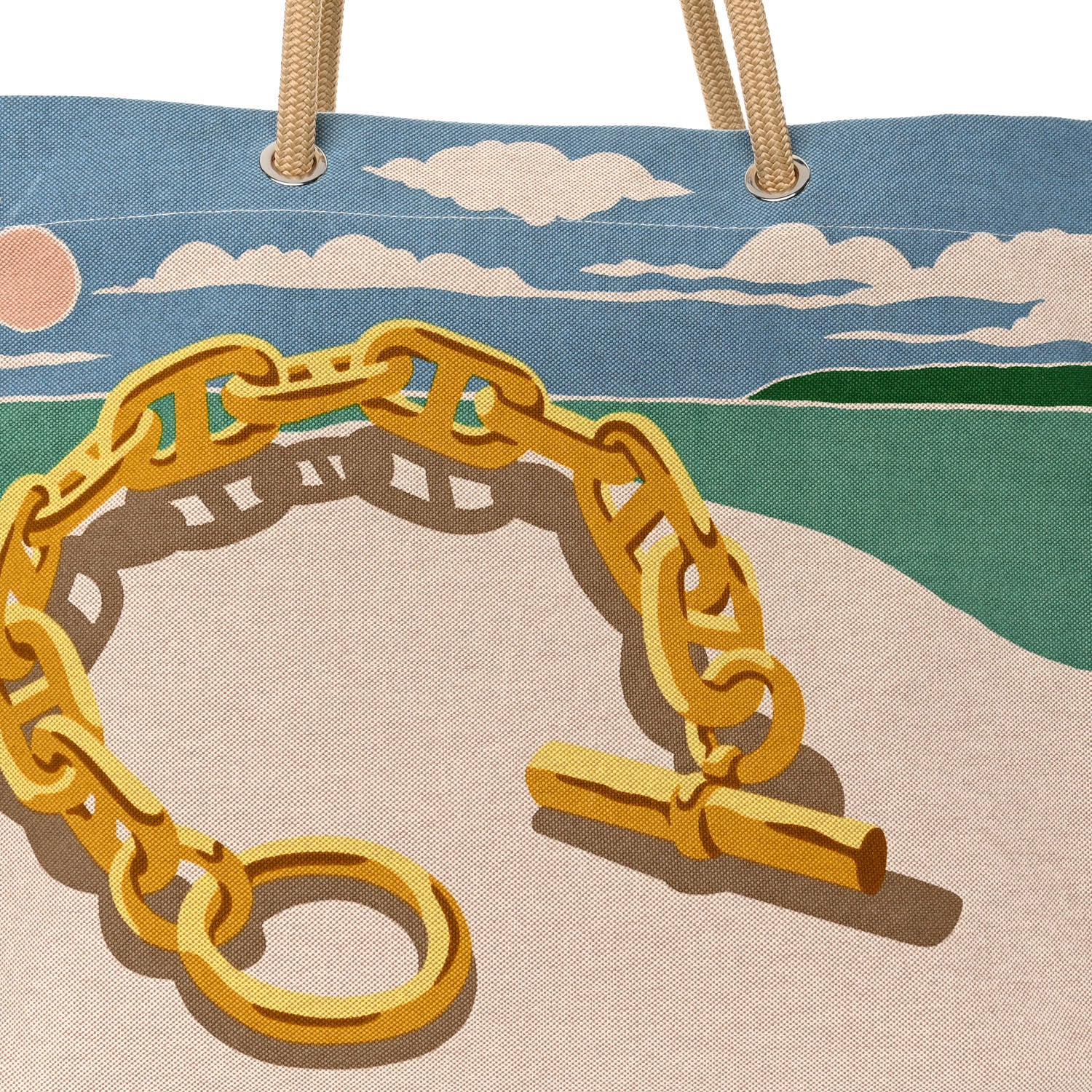 Hermes H Canvas Printed Escale A La Plage Beach Bag Or 7 of 9