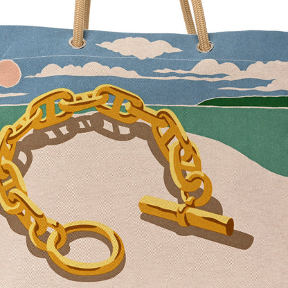 Hermes H Canvas Printed Escale A La Plage Beach Bag Or 7 of 9