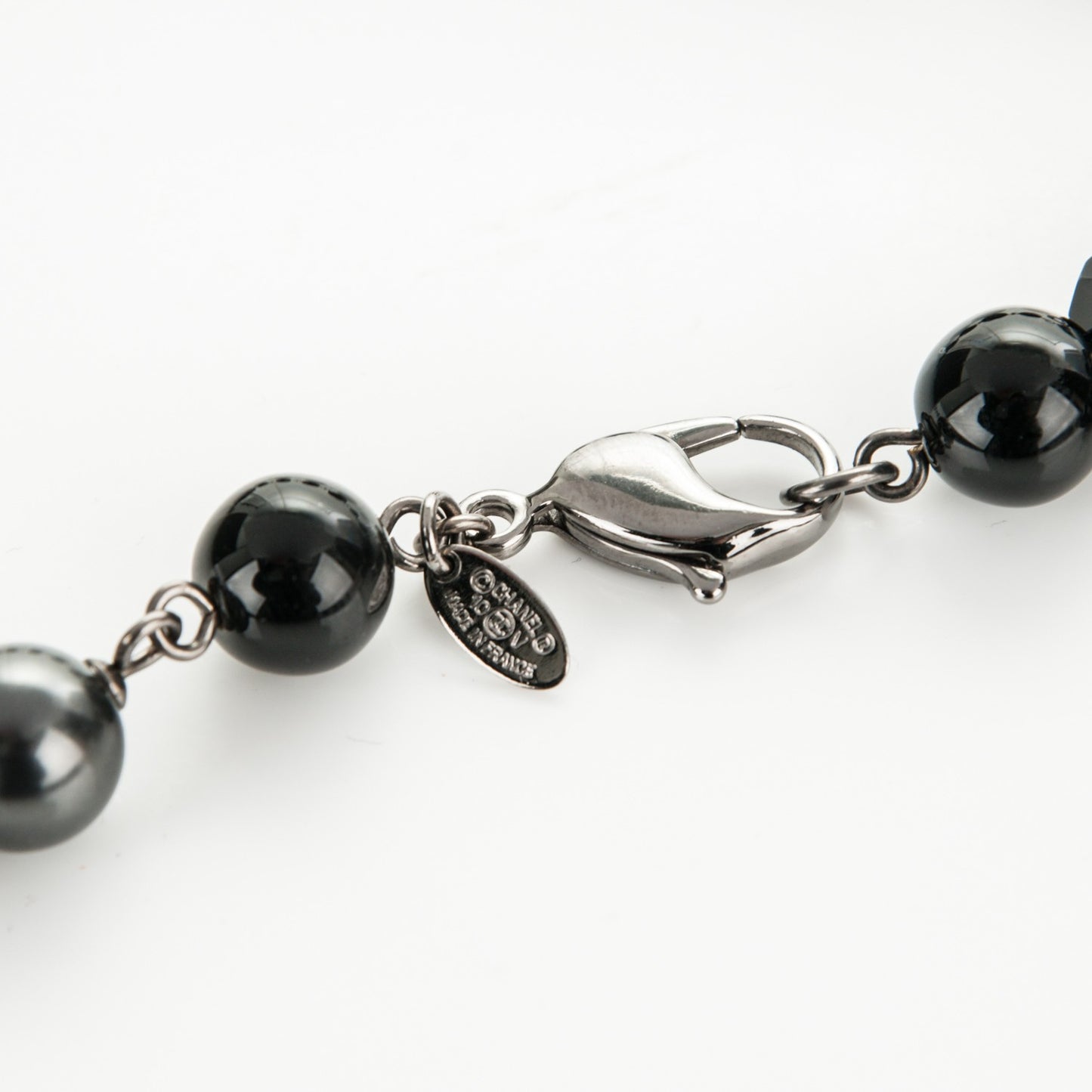 Ruthenium Pearl Beaded CC Long Necklace Black