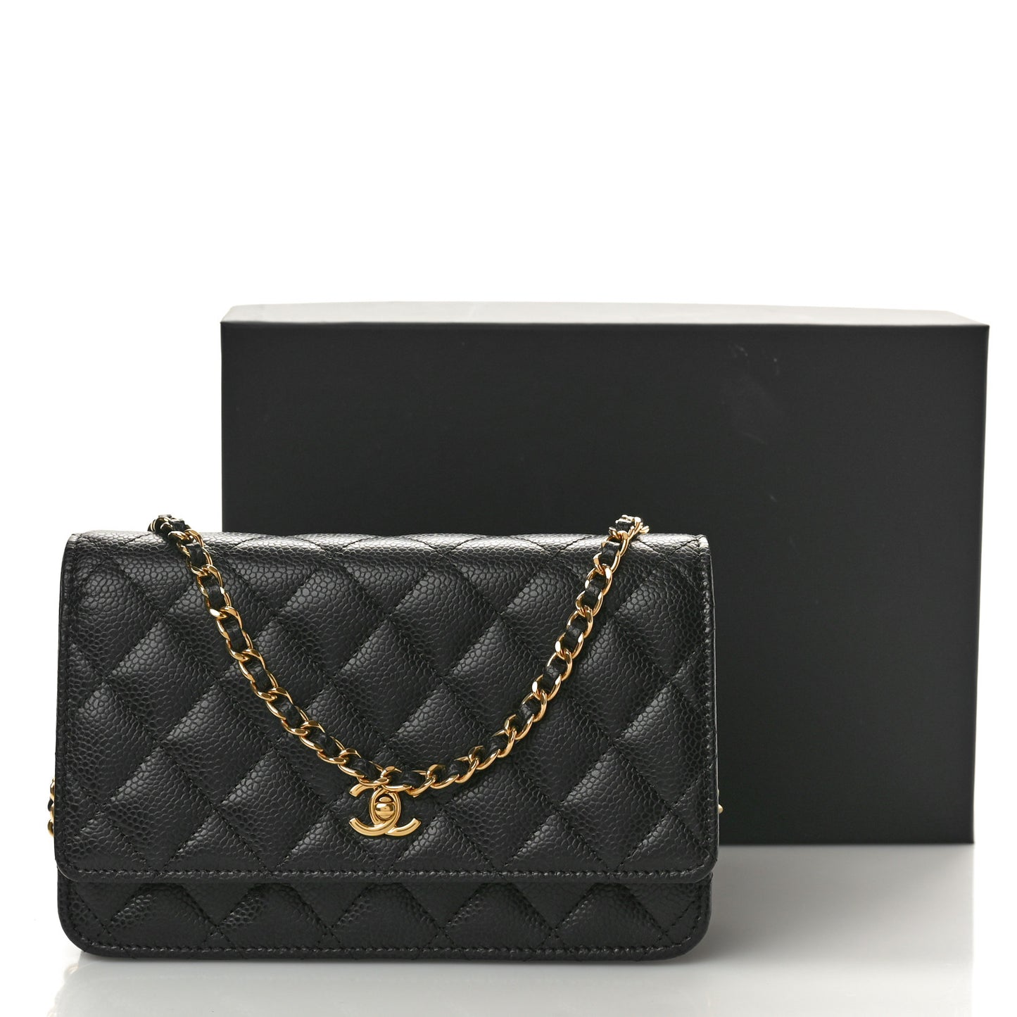Caviar Quilted CC Turnlock Wallet On Chain WOC Black