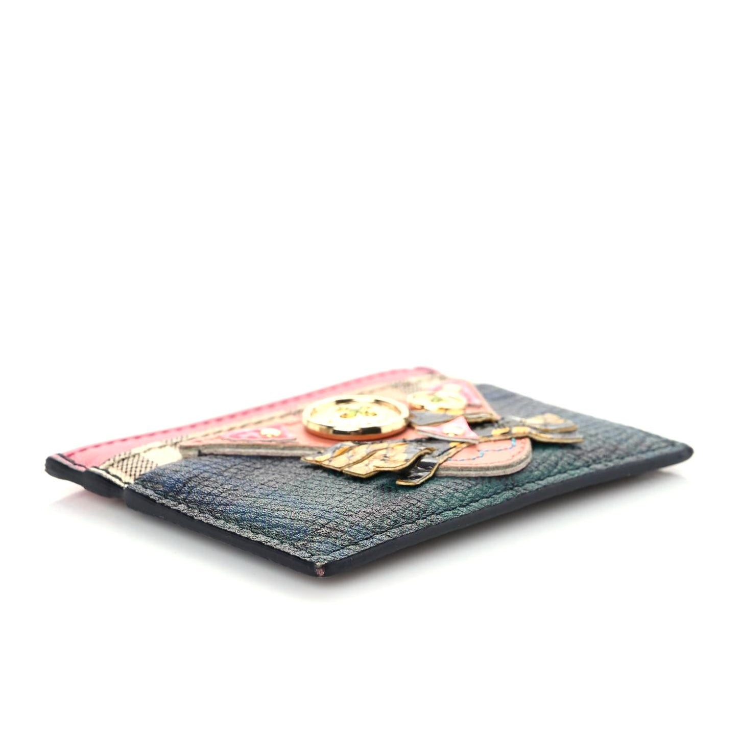 Calfskin Haymarket Check Cat Appliqué Card Case Multicolor