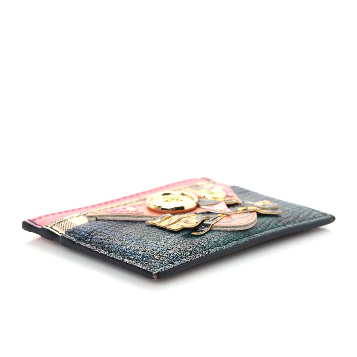 Burberry Calfskin Haymarket Check Cat Appliqué Card Case Multicolor 4 of 16