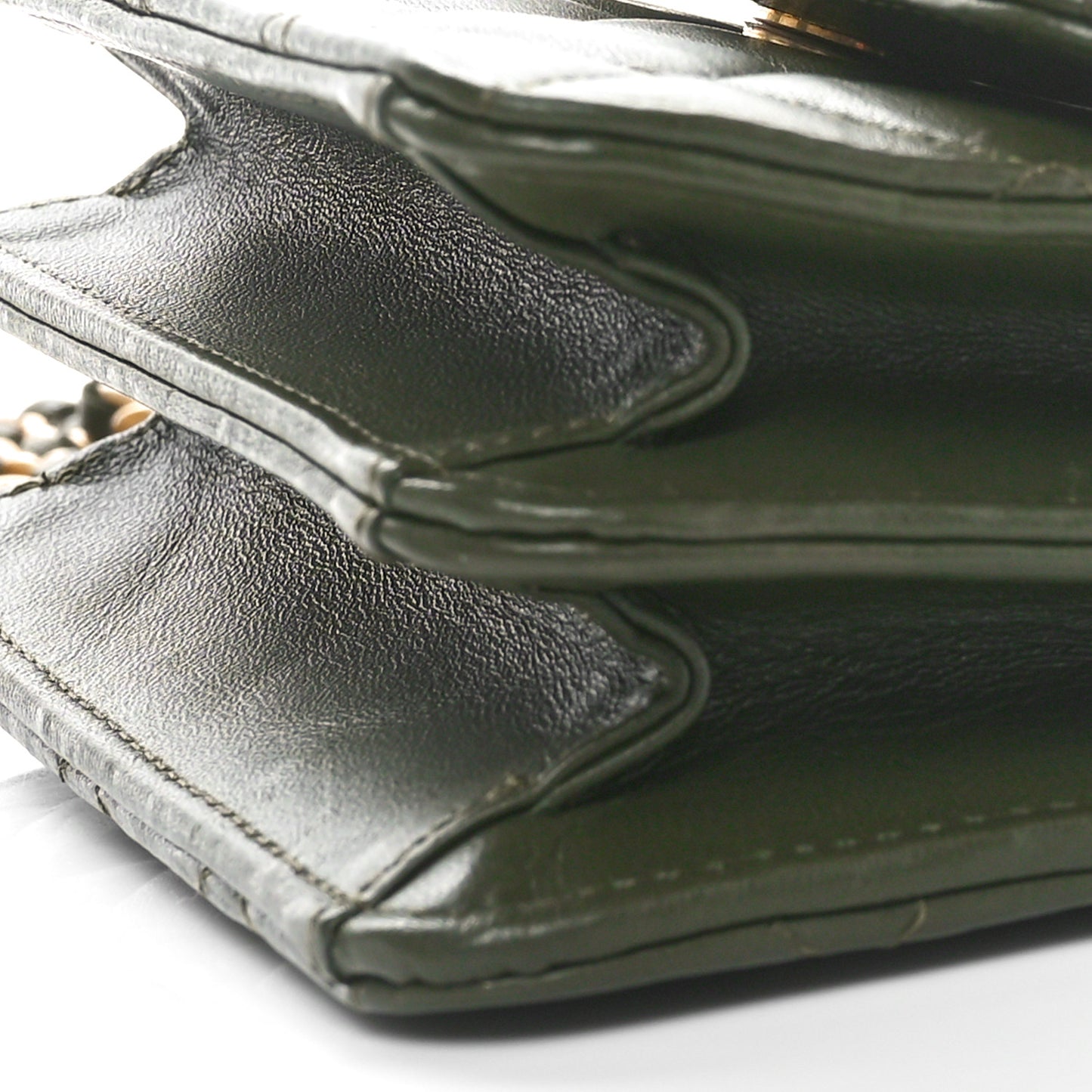 Lambskin Quilted Chain Top Handle Clutch With Chain Khaki