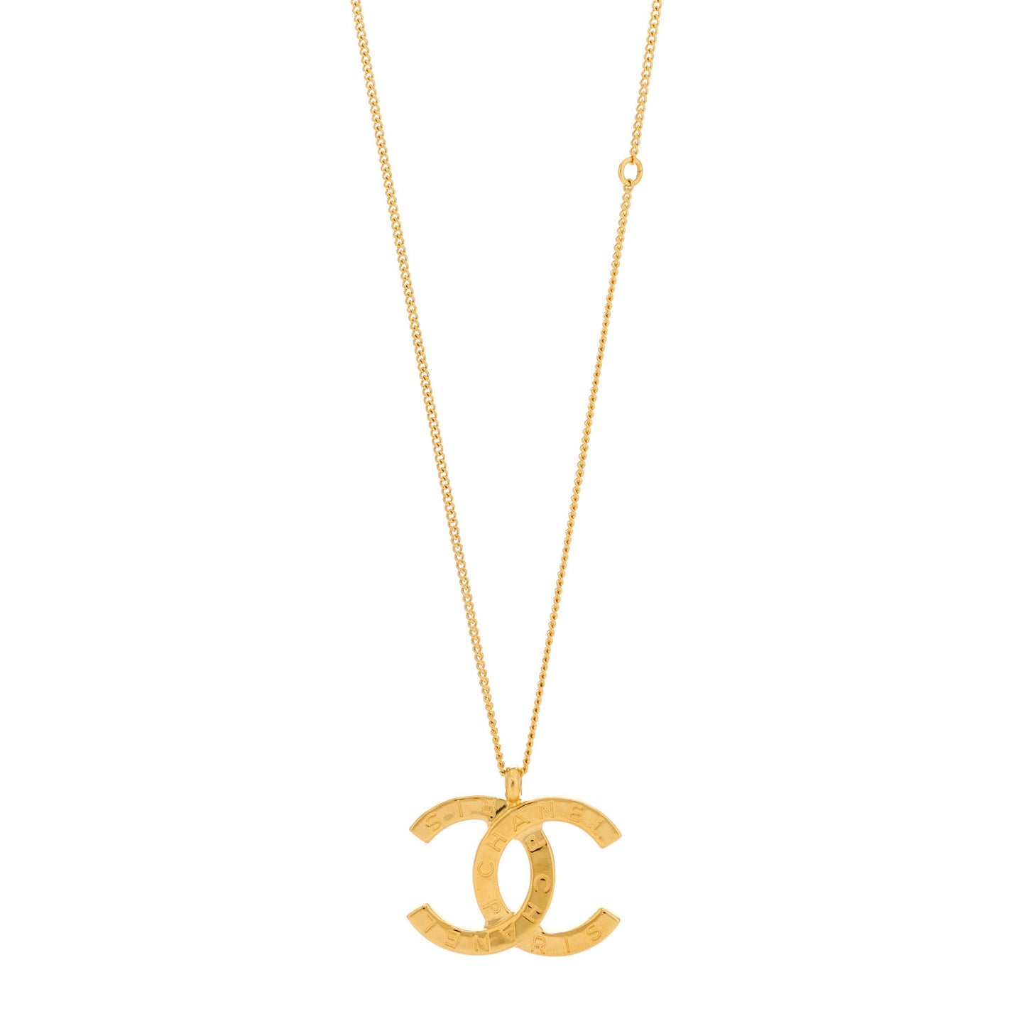 Metal CC Paris Button Necklace Gold