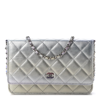 Chanel Gradient Metallic Calfskin Quilted Wallet On Chain WOC Silver Blue Yellow Purple 1 of 8
