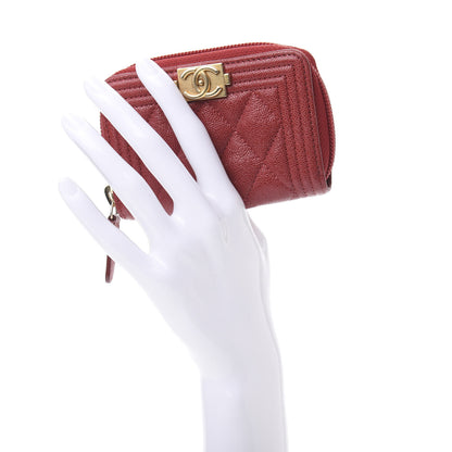 Chanel Iridescent Caviar Quilted Boy Zip Around Coin Purse Wallet Red 2 of 8