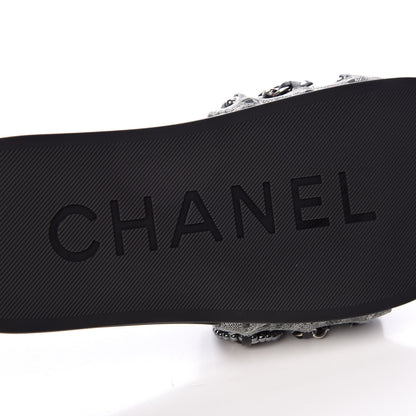 Chanel Fantasy Lambskin Pearl Chain CC Flat Mules 40 Silver Black 8 of 11