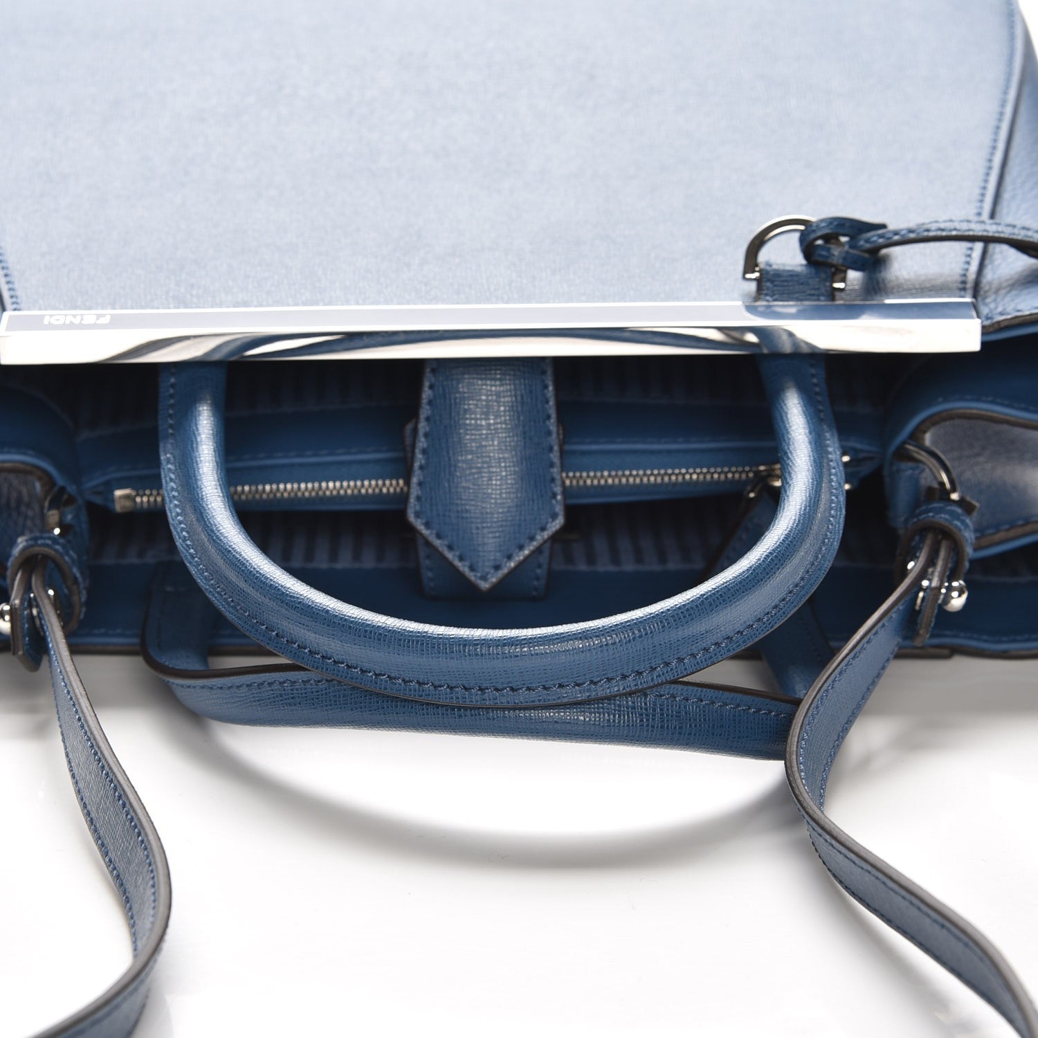 Fendi Vitello Elite Petite 2Jours Tote Blue Cobalto 6 of 9