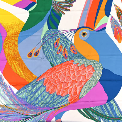 Hermes Silk Giant Toucans De Paradis Scarf 140 White Bleu Multicolor 2 of 5