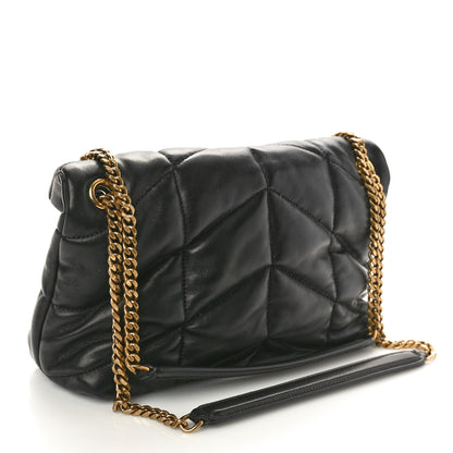 Saint Laurent Lambskin Quilted Tri-Metal Small Loulou Puffer Monogram Chain Satchel Black 3 of 12