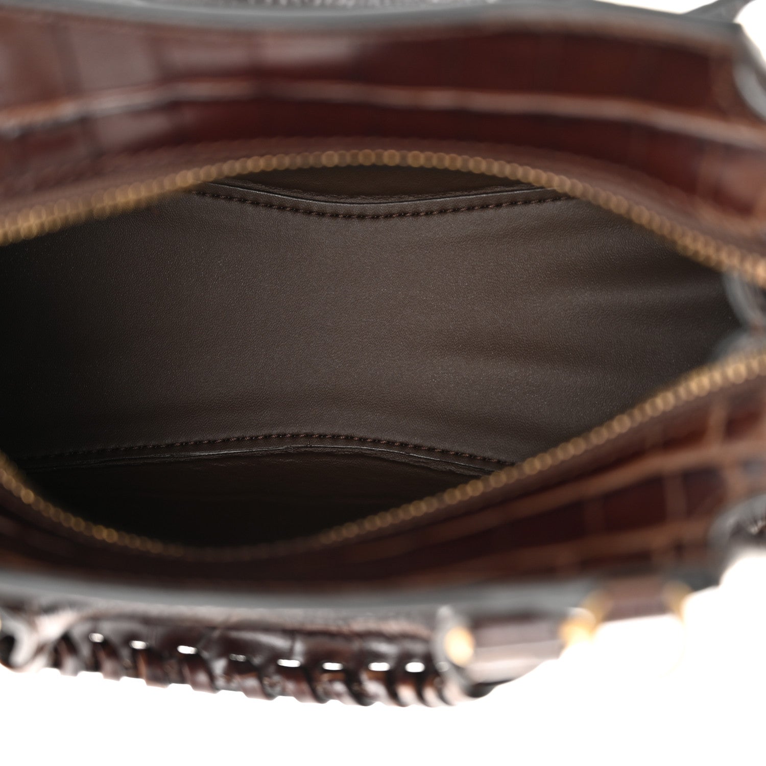 Balenciaga Semi Shiny Calfskin Crocodile Embossed Neo Classic Gold Hardware Mini City Dark Brown 5 of 10