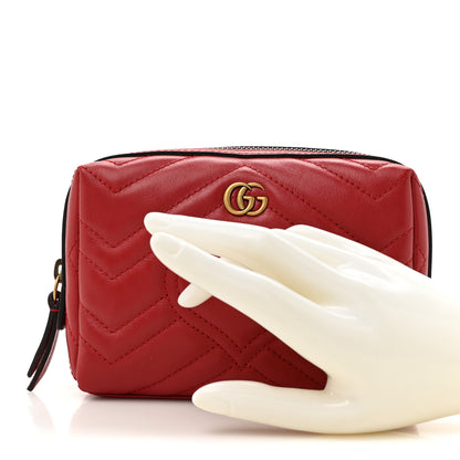 Gucci Calfskin Matelasse GG Marmont Cosmetic Case Hibiscus Red 2 of 8