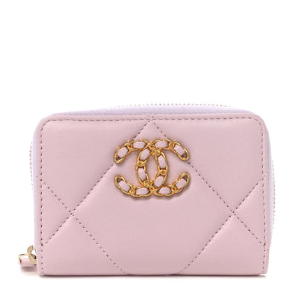 Chanel Lambskin Quilted Chanel 19 Zip Around Coin Purse Wallet Light Pink 1 of 7