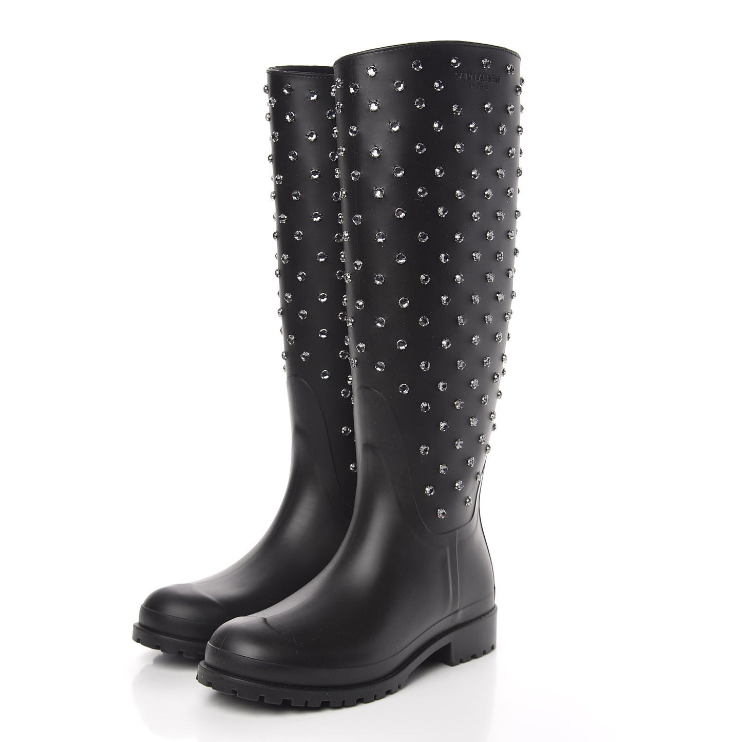 Rubber Crystal Rain Boots 36 Black