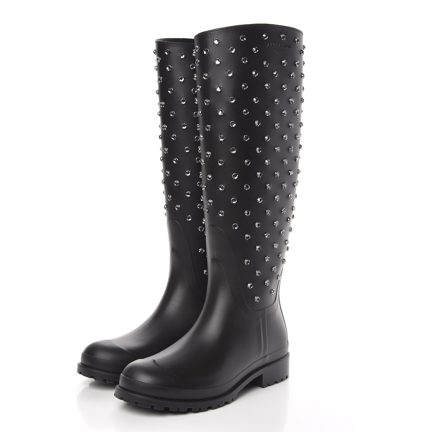 Saint Laurent Rubber Crystal Rain Boots 36 Black 3 of 8