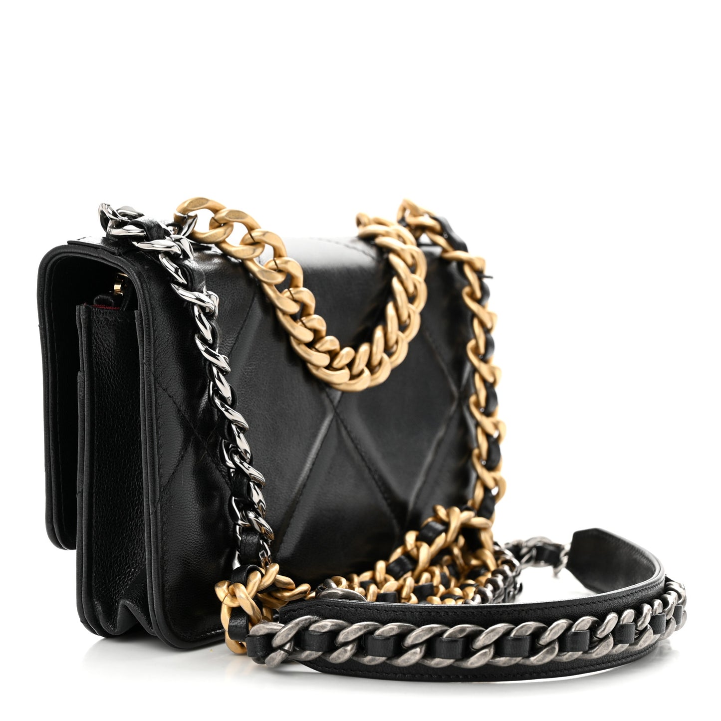Lambskin Quilted Chanel 19 Wallet On Chain WOC Black
