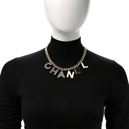 Chanel Metal Enamel Logo Choker Necklace Gold Black White 2 of 5