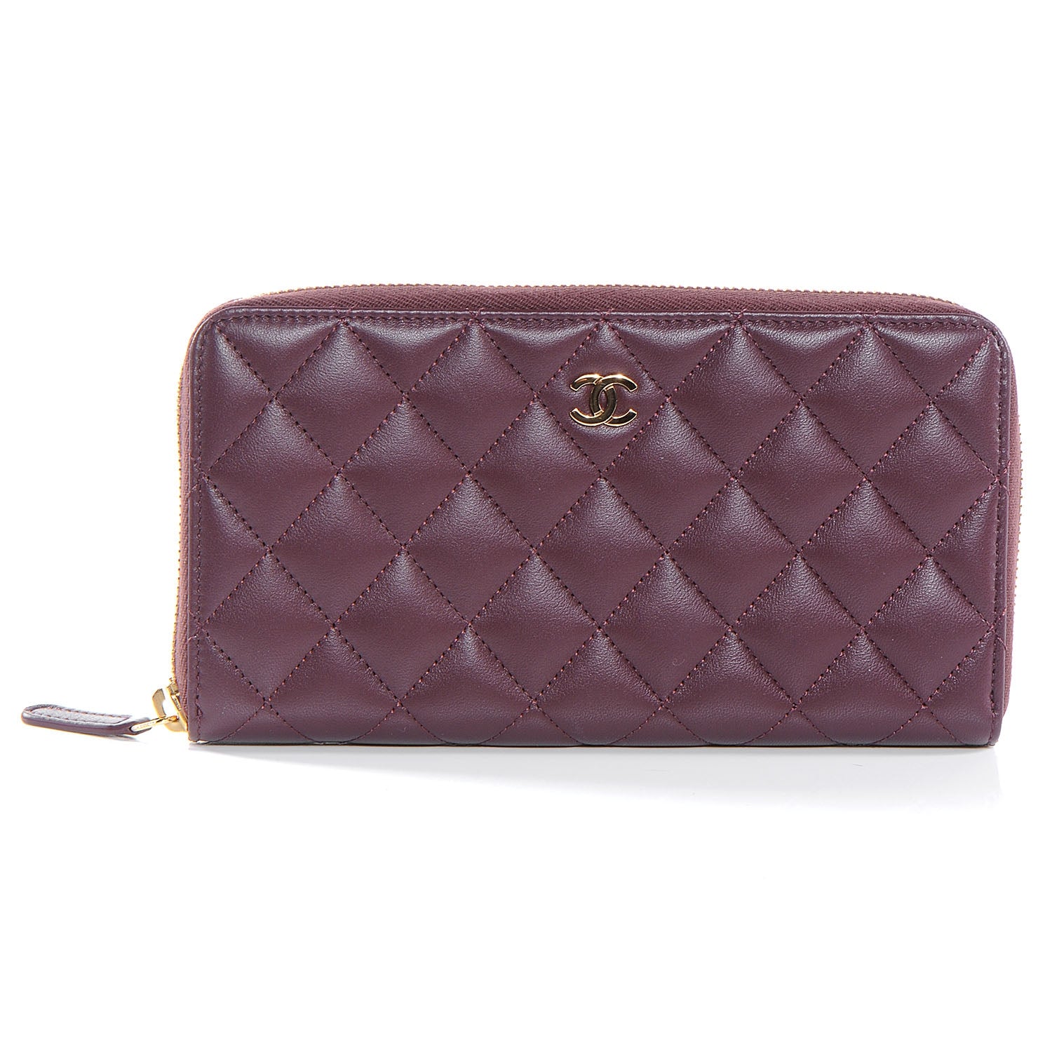Chanel Lambskin Quilted Zip Around Wallet Burgundy 1 of 9
