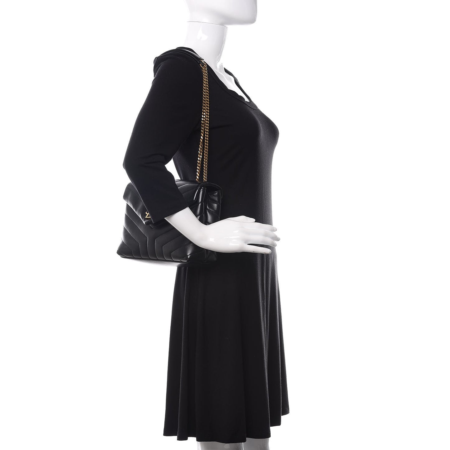 Calfskin Y Quilted Monogram Small Loulou Chain Satchel Black