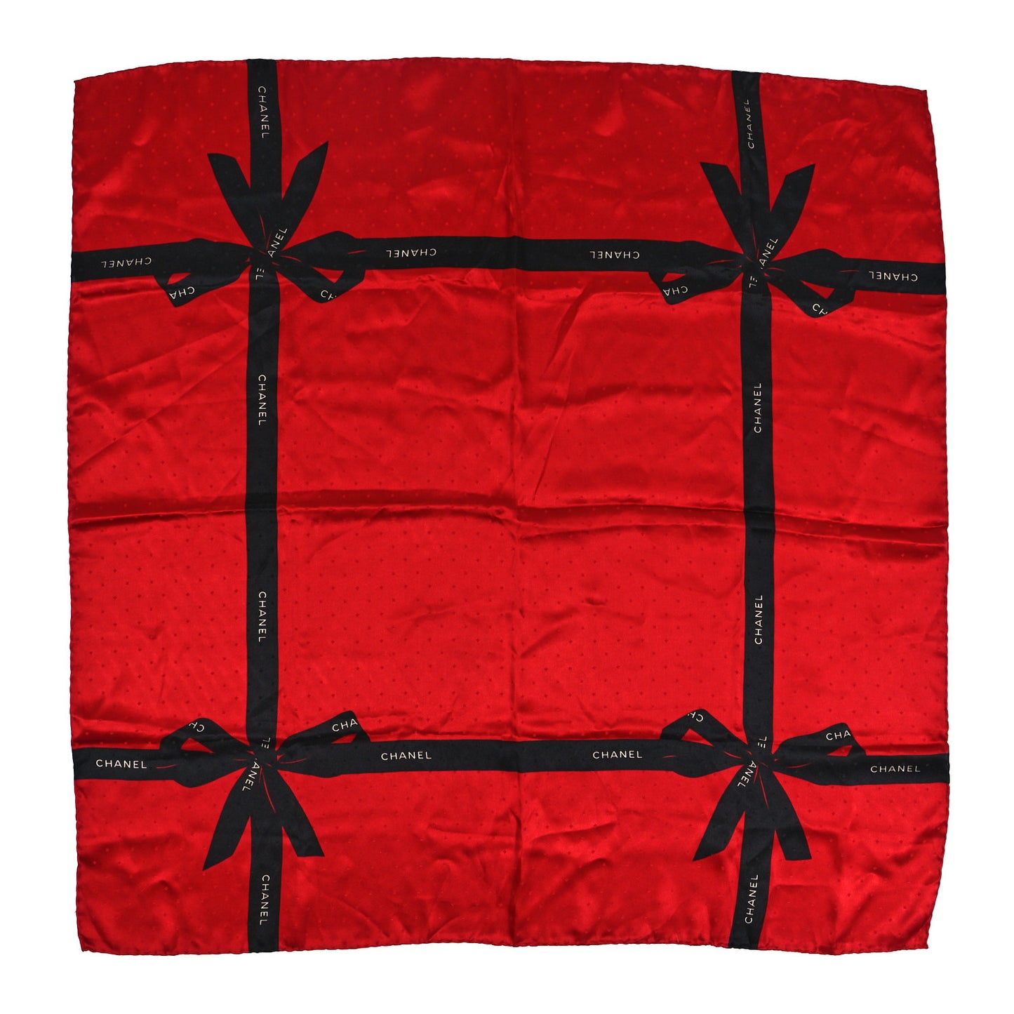 Silk Logo Ribbon Square Scarf Red Black
