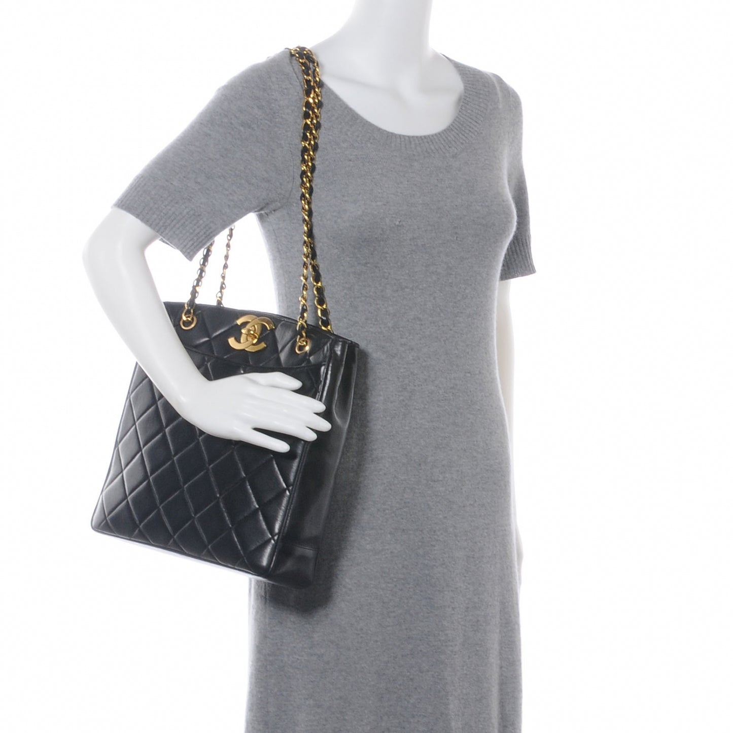 Lambskin Quilted CC Shoulder Bag Black