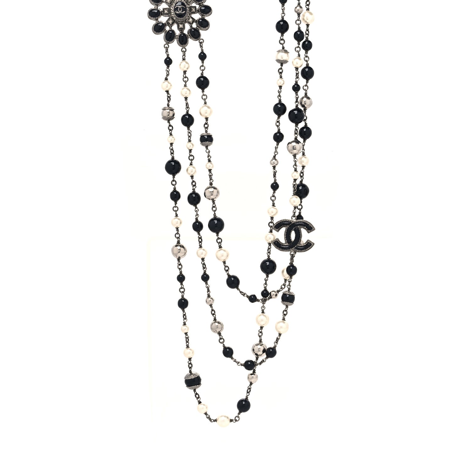 Gripoix Poured Glass Pearl CC Layered Pendant Necklace Navy Blue