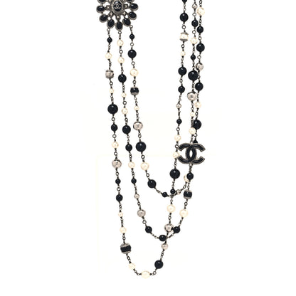 Chanel Gripoix Poured Glass Pearl CC Layered Pendant Necklace Navy Blue 1 of 7