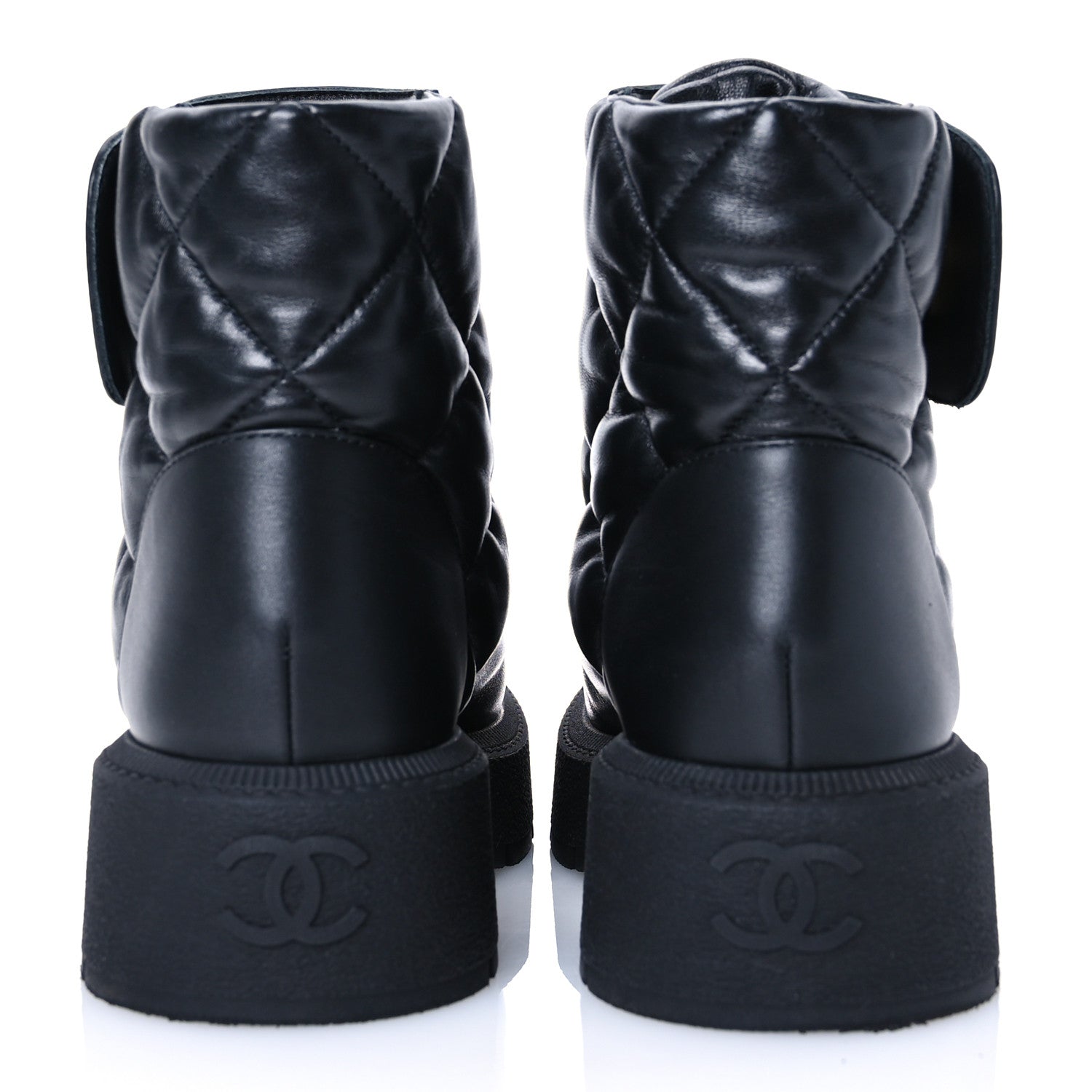 Chanel Lambskin Calfskin Quilted Lace Up Combat Boots 38 Black 5 of 12